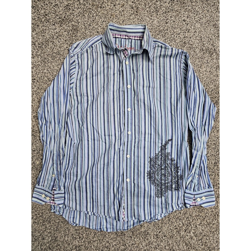 Robert Graham Flip Cuff Mens M‎ Casual Button Down Stripe Embroidered Paisley